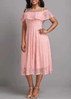 Pink Cut Out Short Sleeve Round Neck Dress -Elegance Swimwear Store 330216 P 16812113546793