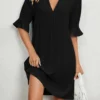 Black Split H Shape Half Sleeve Dress