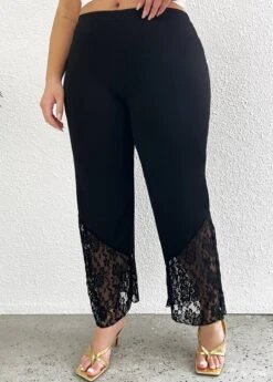 Black Lace Plus Size Elastic Waist Pants -Elegance Swimwear Store 330275 P 16860362446452
