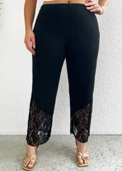 Black Lace Plus Size Elastic Waist Pants