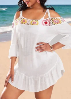 Weave Patchwork Cutout White Cover Up -Elegance Swimwear Store 330399 P 16836315873902