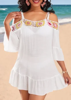 Weave Patchwork Cutout White Cover Up -Elegance Swimwear Store 330399 P 16836315877103
