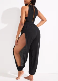 Split Cutout Tie Black Beach Jumpsuit -Elegance Swimwear Store 330471 P 16836309812221