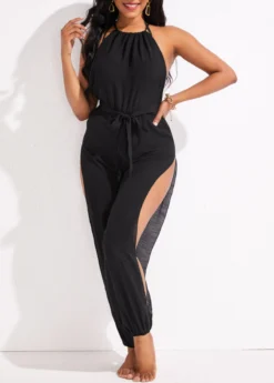 Split Cutout Tie Black Beach Jumpsuit -Elegance Swimwear Store 330471 P 16836309813014