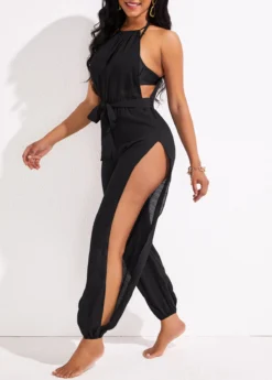 Split Cutout Tie Black Beach Jumpsuit -Elegance Swimwear Store 330471 P 16836309815042