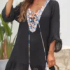 V Neck Patchwork Black Cover Up