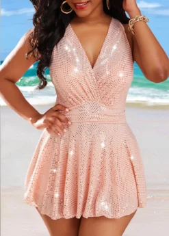 Shinning High Waisted Dusty Pink Swimdress And Panty -Elegance Swimwear Store 330692 P 16855862514263