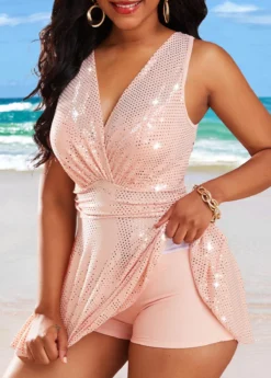 Shinning High Waisted Dusty Pink Swimdress And Panty -Elegance Swimwear Store 330692 P 16855862517272