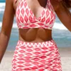 Cross Hem High Waisted Geometric Print Bikini Set