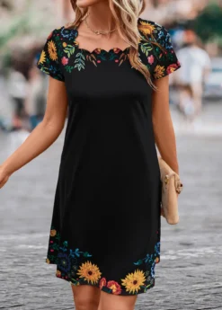 Black Patchwork Floral Print Shift Dress -Elegance Swimwear Store 330828 P 16835416052674