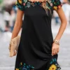 Black Patchwork Floral Print Shift Dress