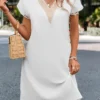 V Neck White Patchwork Shift Dress