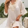 Tassel Patchwork Ruffle Beige Cover Up