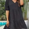 Ruched Lightweight Black V Neck Cover Up
