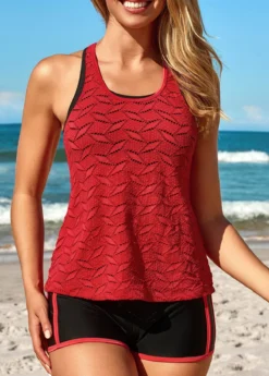 Two Piece Mid Waisted Red Tankini Set -Elegance Swimwear Store 330950 P 16872499392663