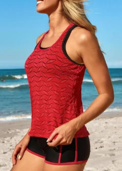 Two Piece Mid Waisted Red Tankini Set -Elegance Swimwear Store 330950 P 16872499398212