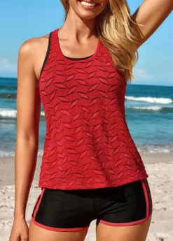 Two Piece Mid Waisted Red Tankini Set -Elegance Swimwear Store 330950 P 16872499399024