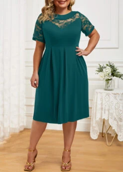 Green Lace Plus Size Short Sleeve Dress -Elegance Swimwear Store 331048 P 16849803031214