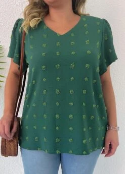 Green Lightweight Plus Size Short Sleeve Blouse