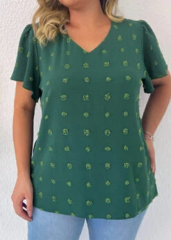 Green Lightweight Plus Size Short Sleeve Blouse -Elegance Swimwear Store 331049 P 16848397912513