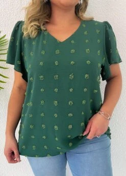 Green Lightweight Plus Size Short Sleeve Blouse -Elegance Swimwear Store 331049 P 16848397916642