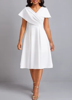 White Umbrella Hem Short Sleeve V Neck Dress -Elegance Swimwear Store 331252 P 16838002331564 1