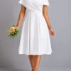 Plus Size White Umbrella Hem Short Sleeve Dress