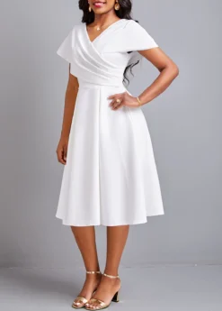 White Umbrella Hem Short Sleeve V Neck Dress -Elegance Swimwear Store 331252 P 16838002332992 1