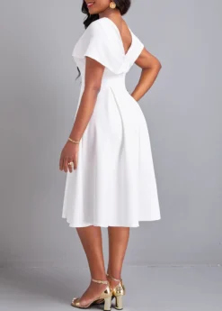 White Umbrella Hem Short Sleeve V Neck Dress -Elegance Swimwear Store 331252 P 16838002333811 1