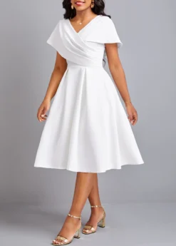 White Umbrella Hem Short Sleeve V Neck Dress -Elegance Swimwear Store 331252 P 16838002334535 1
