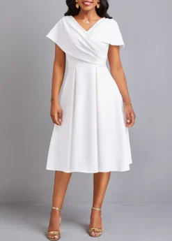 White Umbrella Hem Short Sleeve V Neck Dress -Elegance Swimwear Store 331252 P 16838002335883 1