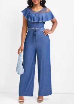Denim Blue Ruffle Ankle Length Short Sleeve Jumpsuit 7 Denim Blue Ruffle Ankle Length Short Sleeve Jumpsuit -Elegance Swimwear Store 331361 P 16832836479073