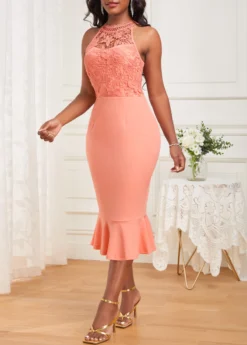 Dusty Pink Lace Sleeveless Round Neck Bodycon Dress -Elegance Swimwear Store 331445 P 16844110052272