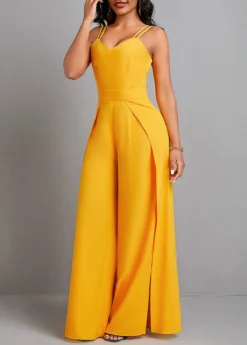 Yellow Split Ankle Length Sleeveless Heart Collar Jumpsuit -Elegance Swimwear Store 331567 P 16859588700212