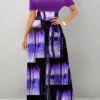 Purple Criss Cross Ombre Short Sleeve Maxi Dress