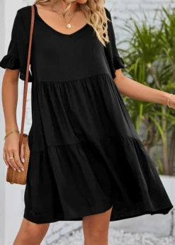 Black Ruched A Line Half Sleeve Dress -Elegance Swimwear Store 331603 P 1681265705160