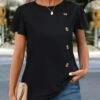 Plus Size Black Button Short Sleeve T Shirt