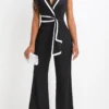 Black Asymmetry Long Sleeveless Lapel Jumpsuit