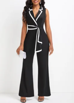 Black Asymmetry Long Sleeveless Lapel Jumpsuit