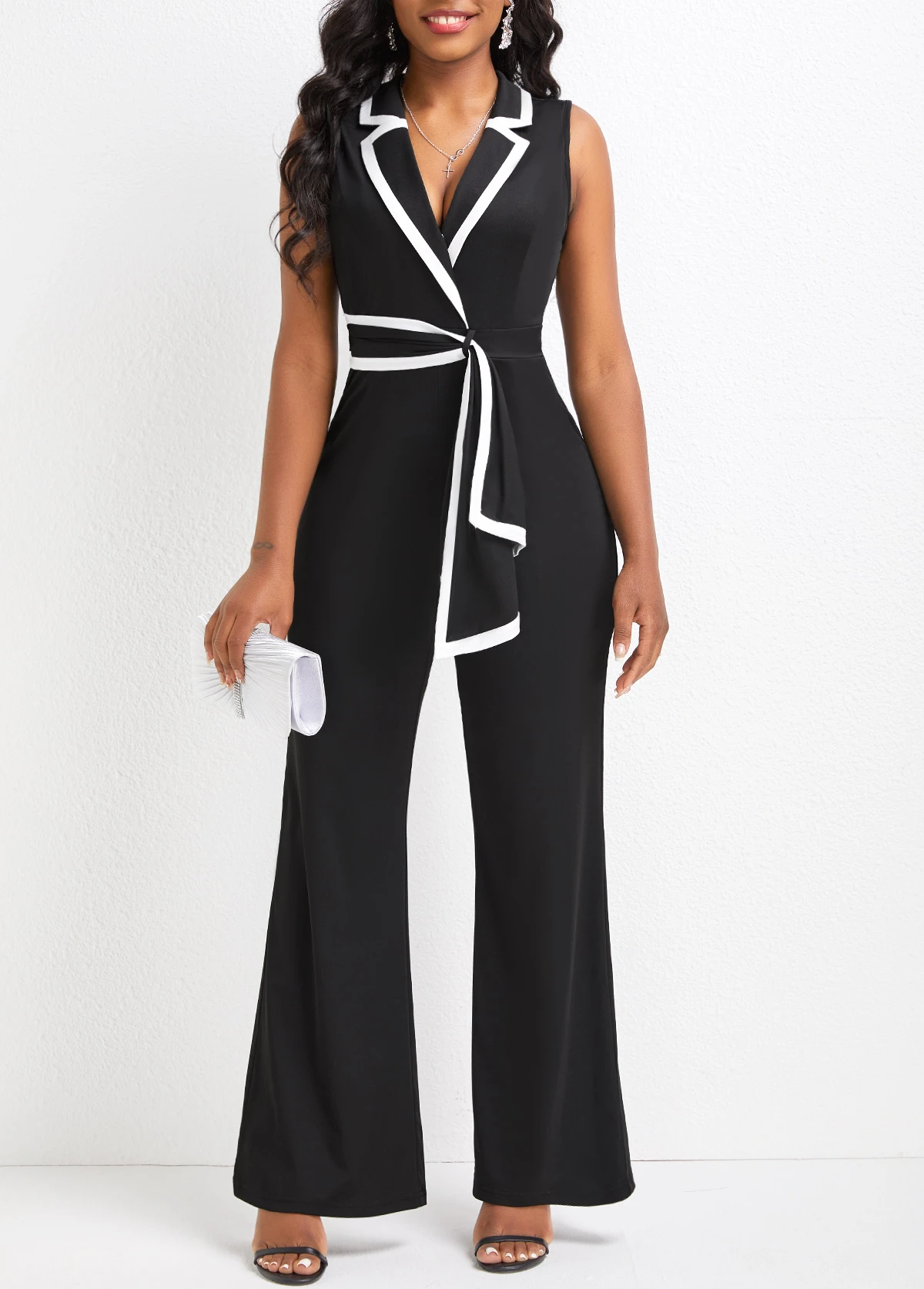 Black Asymmetry Long Sleeveless Lapel Jumpsuit 1 Black Asymmetry Long Sleeveless Lapel Jumpsuit