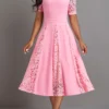 Pink Patchwork Half Sleeve Square Neck Dress