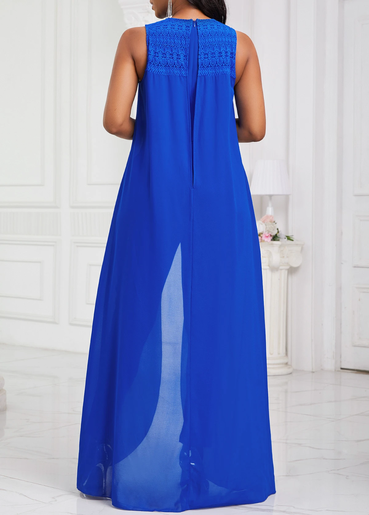 Royal Blue Patchwork Ankle Length Sleeveless Jumpsuit 2 Royal Blue Patchwork Ankle Length Sleeveless Jumpsuit - Image 2