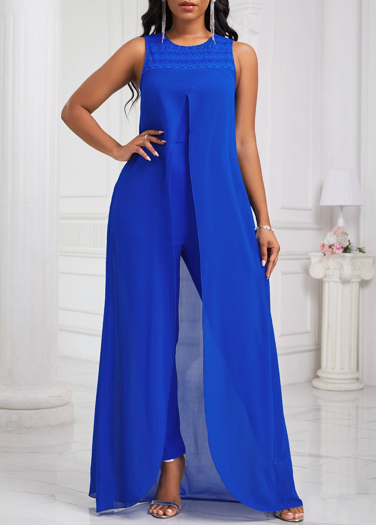 Royal Blue Patchwork Ankle Length Sleeveless Jumpsuit 5 Royal Blue Patchwork Ankle Length Sleeveless Jumpsuit - Image 5