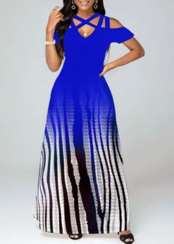 Royal Blue Criss Cross Ombre Maxi Dress -Elegance Swimwear Store 332094 P 1681874901717