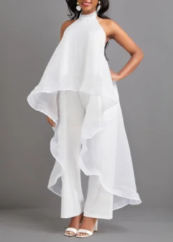 White Tie Ankle Length Sleeveless Top And Pants -Elegance Swimwear Store 332165 P 16836313323482