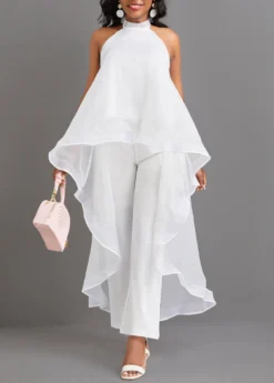 White Tie Ankle Length Sleeveless Top And Pants
