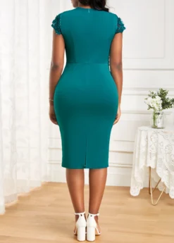 Green Lace Short Sleeve V Neck Bodycon Dress -Elegance Swimwear Store 332185 P 16862190648311