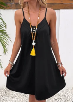 Black Button Sleeveless V Neck Shift Dress -Elegance Swimwear Store 332199 P 16838876537354