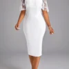 White Half Sleeve Round Neck Bodycon Dress