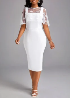 White Half Sleeve Round Neck Bodycon Dress